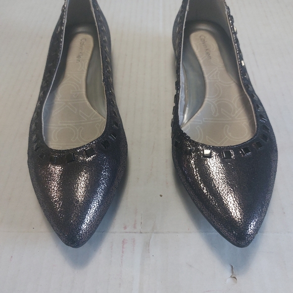 Calvin Klein Blossom Metallic Black Silver Slip-on Flats Size 8.5M - Picture 6 of 13
